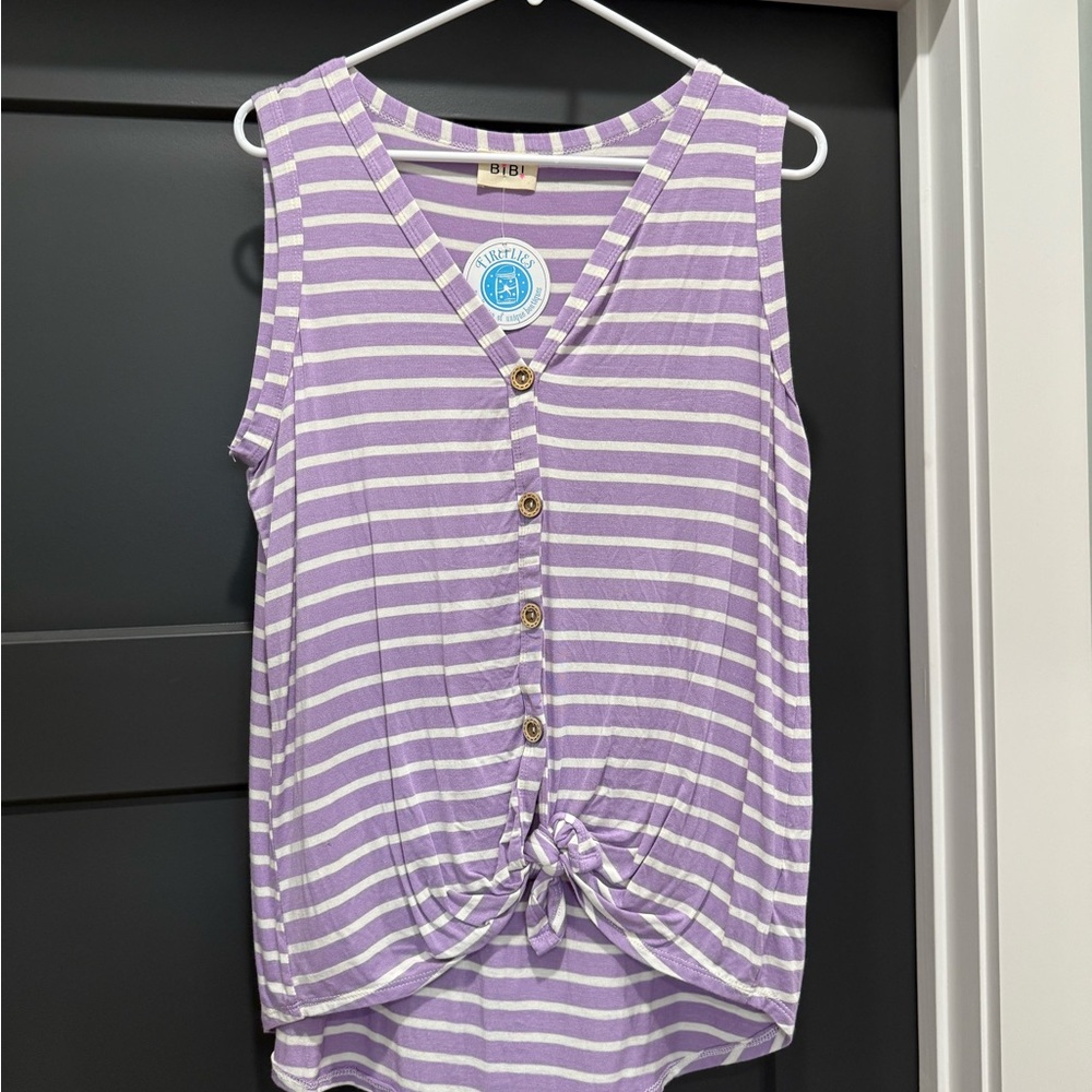 BiBi Lavender and White Striped Tank Top